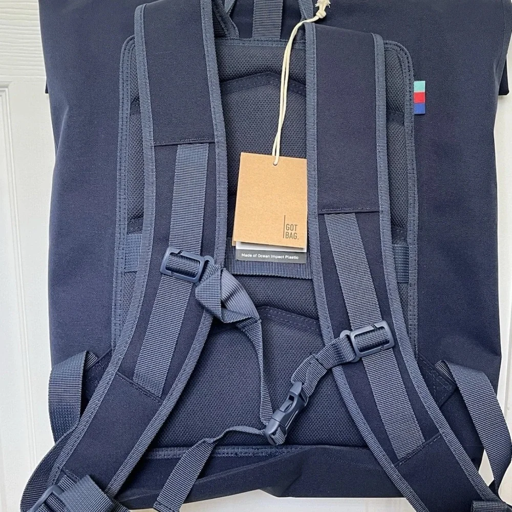 Blue Urban Roll-Top Backpack with Modern Design